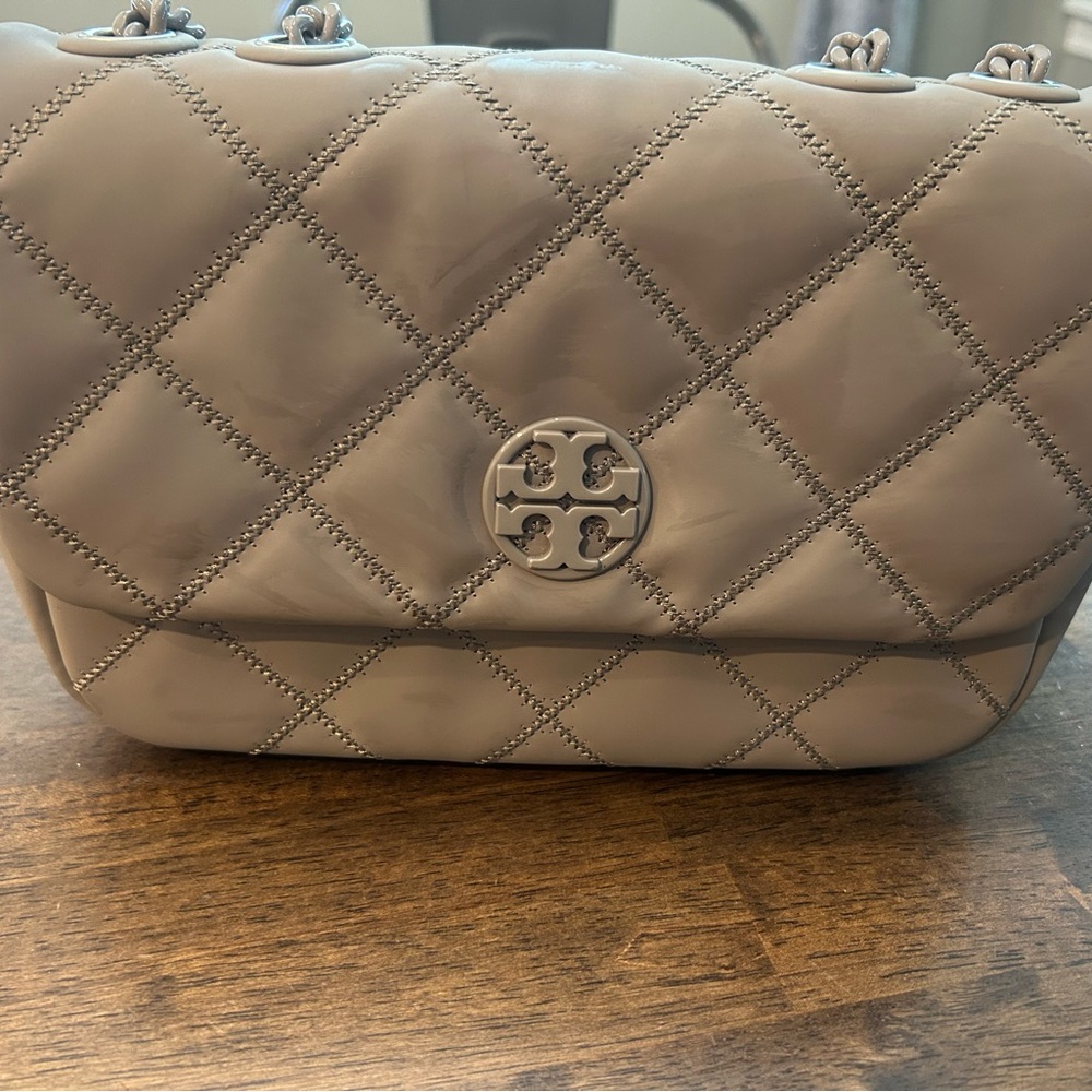 Tory Burch Gray Quilted Crossbody Bag 9x 6.  double strap or single long strap.